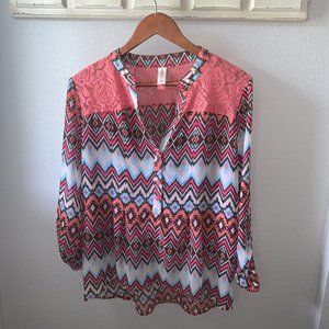 No Boundaries Aztec Print Semi-Sheer Blouse